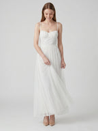 White Tulle A-Line Straight Neck Backless Ankle-Length Bridesmaid Dress - Curvevia