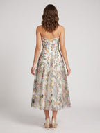 Mauve Floral Tulle A-Line Sweetheart Zipper Back Midi Dress - Curvevia