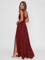 Wine Chiffon A-Line Square Neck Backless Floor-Length Bridesmaid Dress - Curvevia