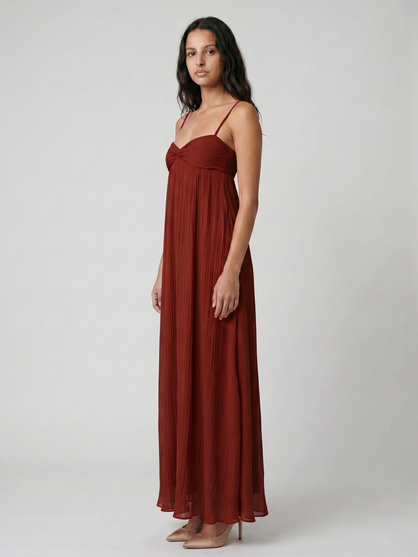 Wine Chiffon Empire Sweetheart Backless Ankle-Length Bridesmaid Dress - Curvevia