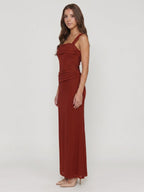 Wine Chiffon Sheath Halter Backless Ankle-Length Bridesmaid Dress - Curvevia