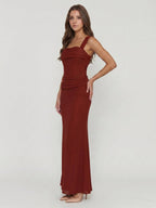 Wine Chiffon Sheath Halter Backless Ankle-Length Bridesmaid Dress - Curvevia