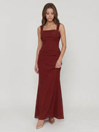 Wine Chiffon Sheath Halter Backless Ankle-Length Bridesmaid Dress - Curvevia
