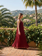 Wine Chiffon column Halter Lace-up Floor-Length Bridesmaid Dress - Curvevia