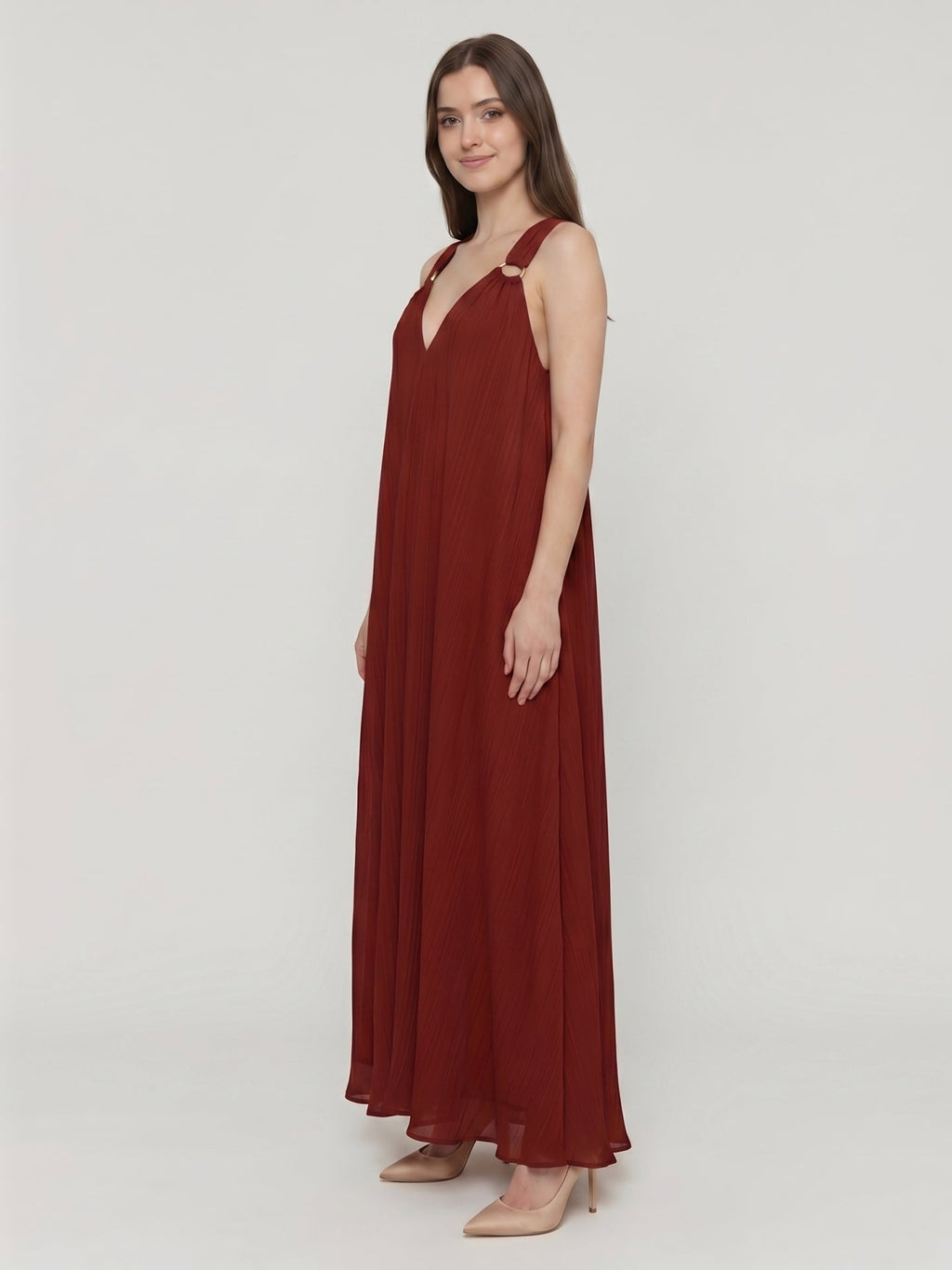 Wine Chiffon column Halter Lace-up Floor-Length Bridesmaid Dress - Curvevia