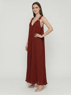 Wine Chiffon column Halter Lace-up Floor-Length Bridesmaid Dress - Curvevia