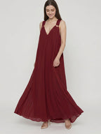 Wine Chiffon column Halter Lace-up Floor-Length Bridesmaid Dress - Curvevia