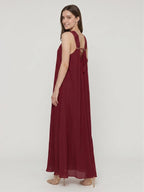 Wine Chiffon column Halter Lace-up Floor-Length Bridesmaid Dress - Curvevia