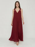 Wine Chiffon column Halter Lace-up Floor-Length Bridesmaid Dress - Curvevia