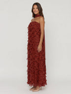 Wine Chiffon column Off-the-Shoulder Backless Bridesmaid Dress with Cascading Ruffles - Curvevia