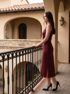 Wine Satin A-Line Scoop Neck Backless Ankle-Length Bridesmaid Dress - Curvevia