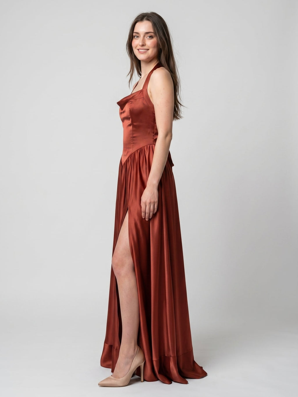 Wine Satin A-Line V-Neck Criss-Cross Straps Floor-Length Bridesmaid Dress - Curvevia