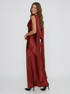 Wine Satin Sheath Cowl Neck Floor-Length Bridesmaid Dress with Cape - Curvevia
