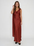 Wine Satin Sheath Cowl Neck Floor-Length Bridesmaid Dress with Cape - Curvevia