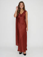 Wine Satin Sheath Cowl Neck Floor-Length Bridesmaid Dress with Cape - Curvevia