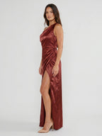 Wine Satin Sheath One Shoulder Side Zip Floor-Length Bridesmaid Dress - Curvevia