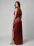 Wine Satin Sheath One Shoulder Side Zip Floor-Length Bridesmaid Dress - Curvevia