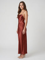 Wine Satin Sheath Square Neck Criss-Cross Straps Ankle-Length Bridesmaid Dress - Curvevia