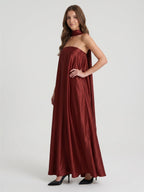 Wine Satin Sheath Straight Neck Off-the-Shoulder Bridesmaid Dress with Cape - Curvevia