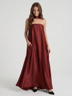 Wine Satin Sheath Straight Neck Off-the-Shoulder Bridesmaid Dress with Cape - Curvevia