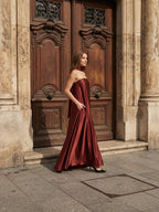 Wine Satin Sheath Straight Neck Off-the-Shoulder Bridesmaid Dress with Cape - Curvevia