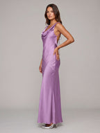 Wisteria Satin Mermaid Cowl Neck Backless Floor-Length Bridesmaid Dress - Curvevia