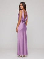 Wisteria Satin Mermaid Cowl Neck Backless Floor-Length Bridesmaid Dress - Curvevia