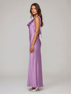 Wisteria Satin Mermaid Cowl Neck Backless Floor-Length Bridesmaid Dress - Curvevia