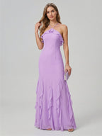 Elegant Wisteria Chiffon Trumpet Halter neckline Ankle-Length Bridesmaid Dress - Curvevia