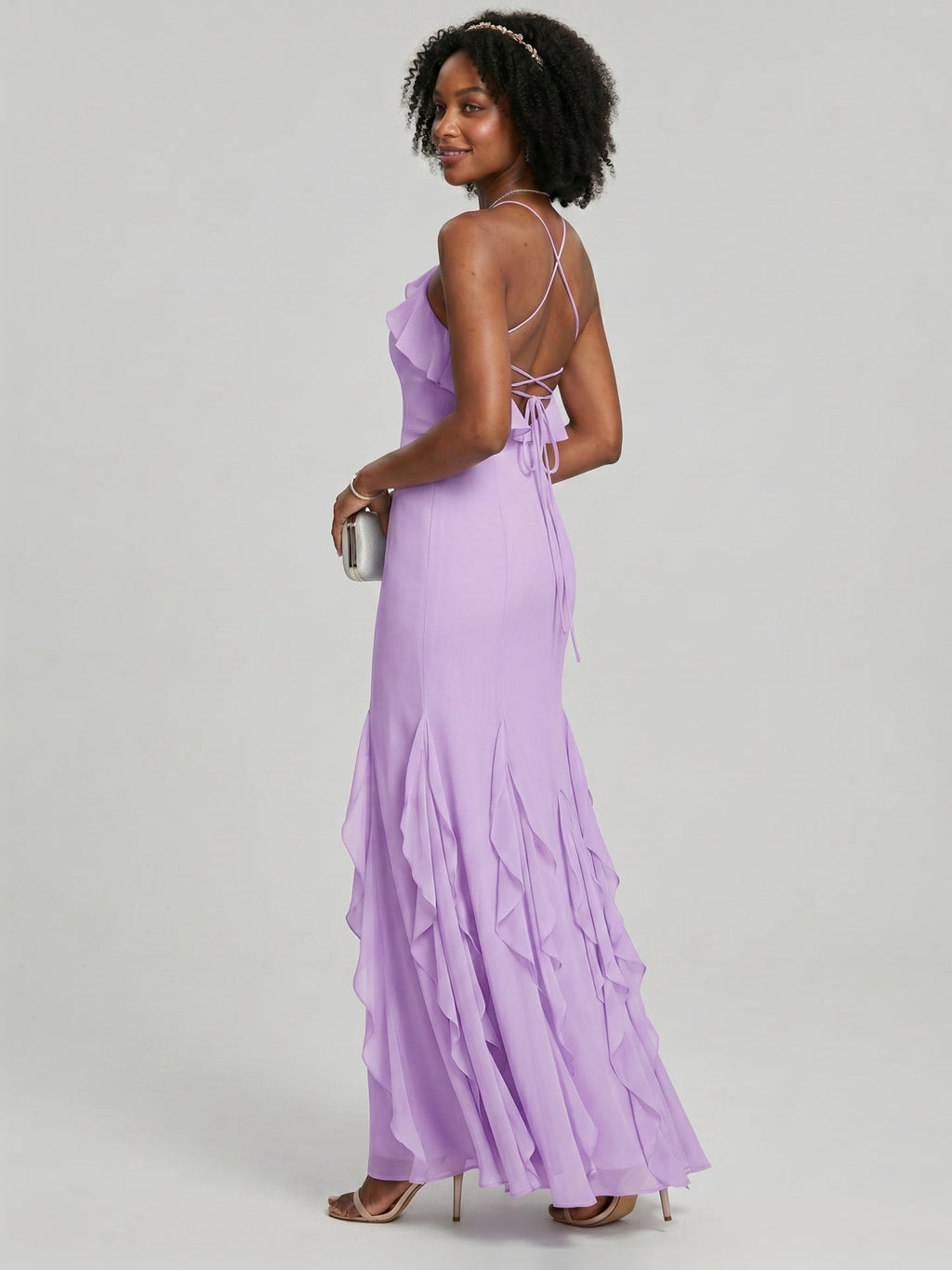 Elegant Wisteria Chiffon Trumpet Halter neckline Ankle-Length Bridesmaid Dress - Curvevia
