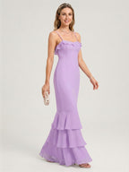 Coquette Wisteria Chiffon mermaid Straight Neck Back Zip Ankle-Length Bridesmaid Dress - Curvevia