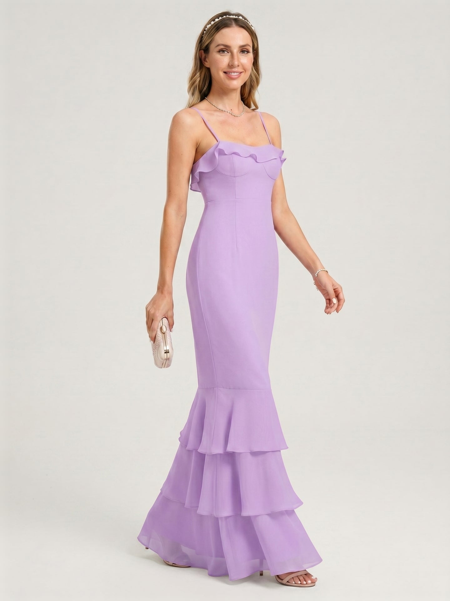 Coquette Wisteria Chiffon mermaid Straight Neck Back Zip Ankle-Length Bridesmaid Dress - Curvevia