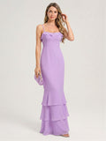 Coquette Wisteria Chiffon mermaid Straight Neck Back Zip Ankle-Length Bridesmaid Dress - Curvevia