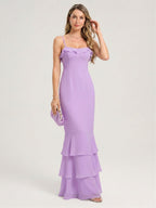 Coquette Wisteria Chiffon mermaid Straight Neck Back Zip Ankle-Length Bridesmaid Dress - Curvevia