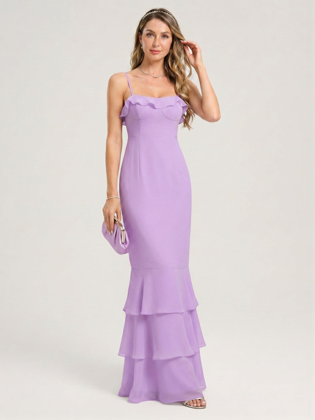 Coquette Wisteria Chiffon mermaid Straight Neck Back Zip Ankle-Length Bridesmaid Dress - Curvevia