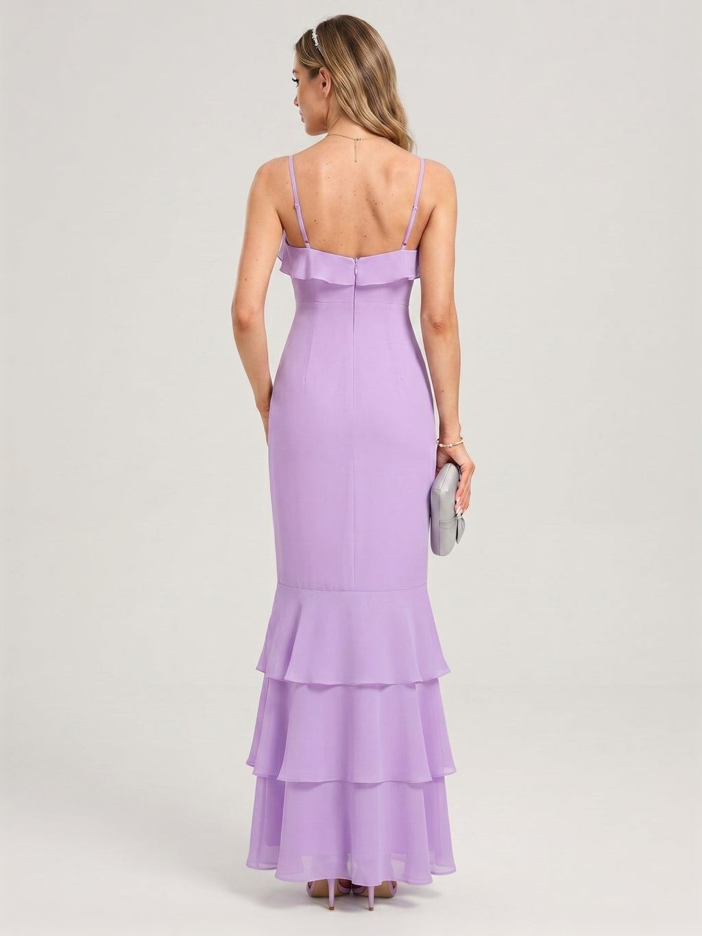 Coquette Wisteria Chiffon mermaid Straight Neck Back Zip Ankle-Length Bridesmaid Dress - Curvevia