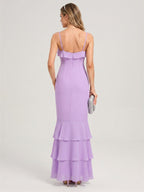 Coquette Wisteria Chiffon mermaid Straight Neck Back Zip Ankle-Length Bridesmaid Dress - Curvevia