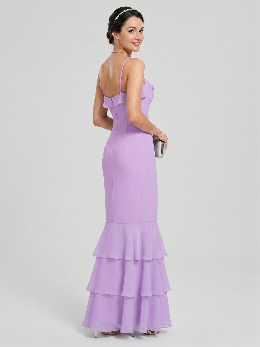 Coquette Wisteria Chiffon mermaid Straight Neck Back Zip Ankle-Length Bridesmaid Dress - Curvevia