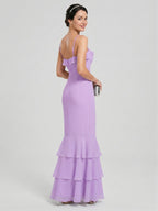 Coquette Wisteria Chiffon mermaid Straight Neck Back Zip Ankle-Length Bridesmaid Dress - Curvevia