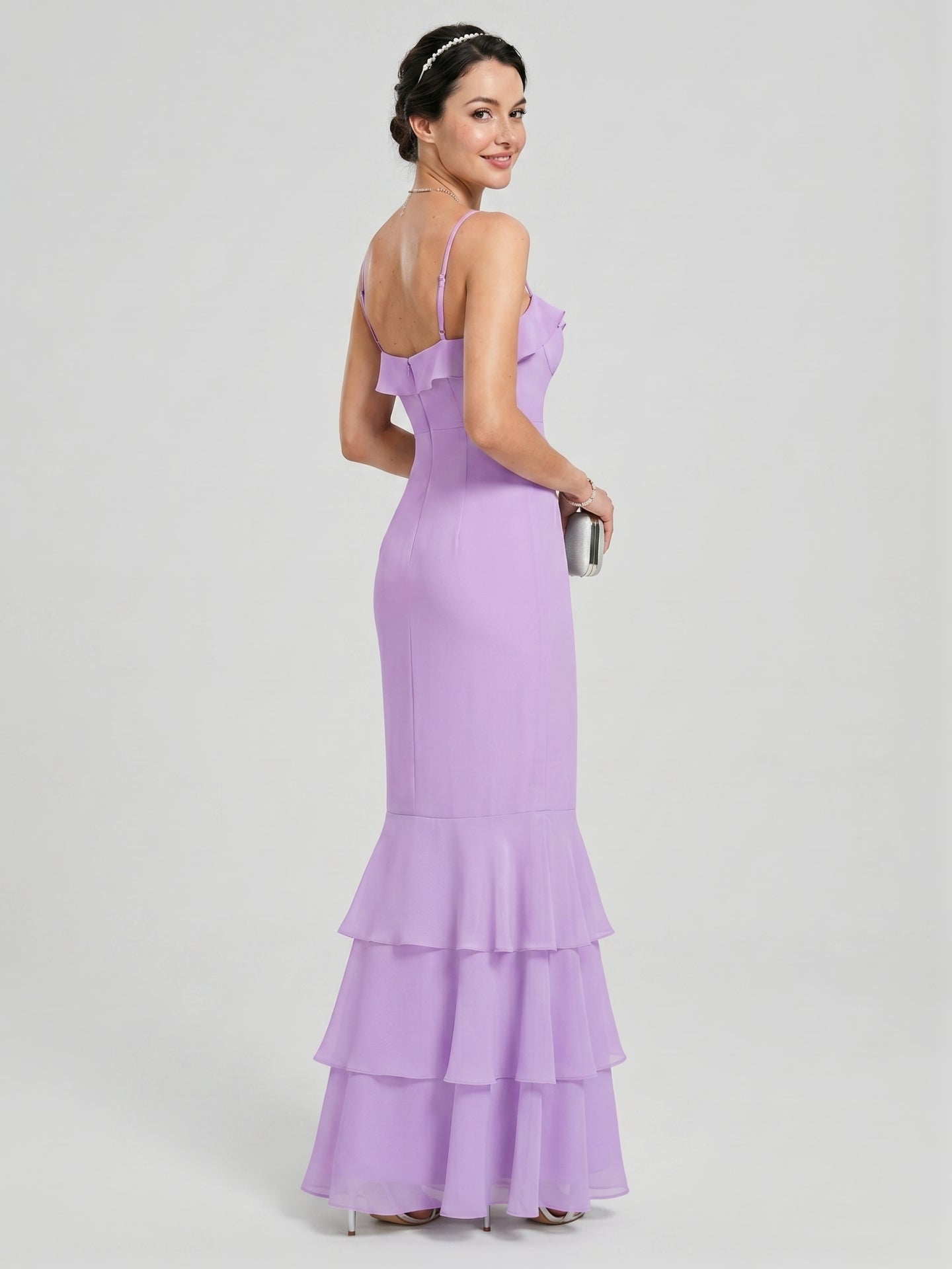 Coquette Wisteria Chiffon mermaid Straight Neck Back Zip Ankle-Length Bridesmaid Dress - Curvevia