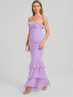 Coquette Wisteria Chiffon mermaid Straight Neck Back Zip Ankle-Length Bridesmaid Dress - Curvevia