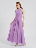 Wisteria Chiffon A-Line Halter Back Zip Floor-Length Bridesmaid Dress - Curvevia