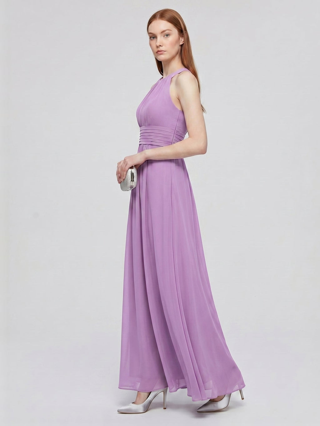 Wisteria Chiffon A-Line Halter Back Zip Floor-Length Bridesmaid Dress - Curvevia