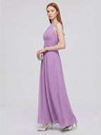 Wisteria Chiffon A-Line Halter Back Zip Floor-Length Bridesmaid Dress - Curvevia