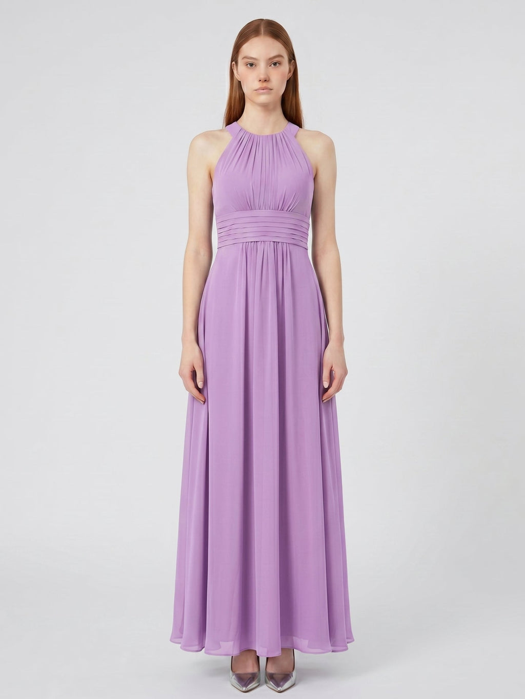 Wisteria Chiffon A-Line Halter Back Zip Floor-Length Bridesmaid Dress - Curvevia