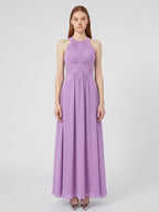 Wisteria Chiffon A-Line Halter Back Zip Floor-Length Bridesmaid Dress - Curvevia