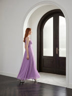 Wisteria Chiffon A-Line Halter Back Zip Floor-Length Bridesmaid Dress - Curvevia