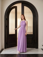 Wisteria Chiffon A-Line Halter Back Zip Floor-Length Bridesmaid Dress - Curvevia