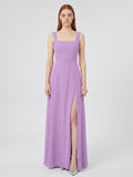 Wisteria Chiffon A-Line Square Neck Back Zip Floor-Length Bridesmaid Dress - Curvevia