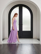 Wisteria Chiffon A-Line Square Neck Back Zip Floor-Length Bridesmaid Dress - Curvevia